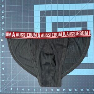 AussieBum Black Mesh String Bikini with Red Logo Waistband - S